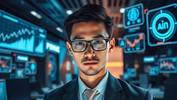 Latest AI Innovations for Businesses displayed in a futuristic office with holographic interfaces.