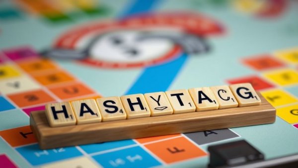 Scrabble tiles forming 'HASHTAG' on game board, best free hashtag generators 2026