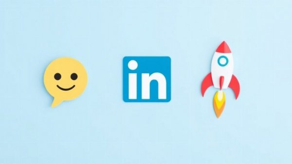 Minimalist LinkedIn engagement concept with emojis and grid.