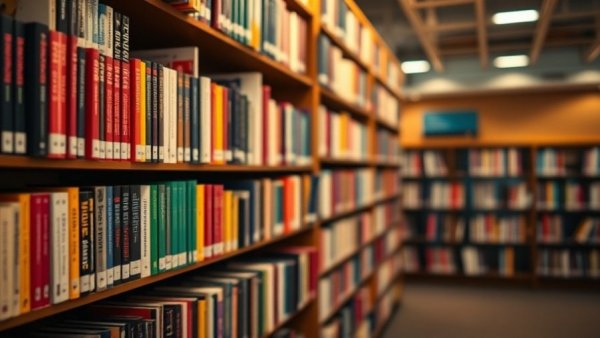 Colorful books on a library shelf, illustrating a public library environment.