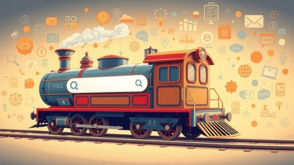 Cartoon train illustrates the decline of AI in search engines.