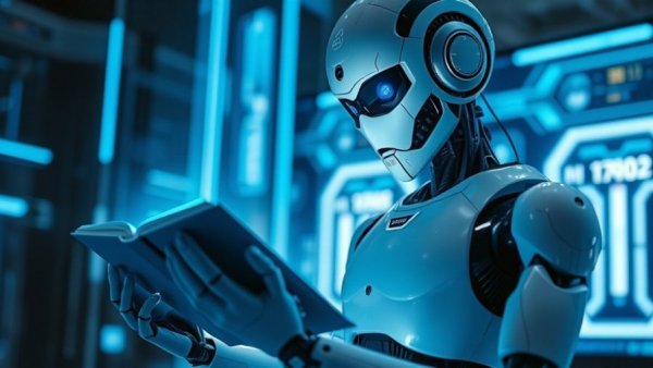 Futuristic robot creating a teachable agent using AutoGen technology.