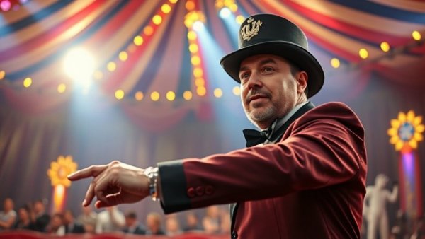 Leadership lessons from a circus ringmaster in a colorful tent.