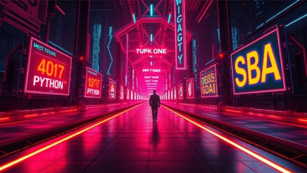 Futuristic data science learning path for 2026 with neon symbols.