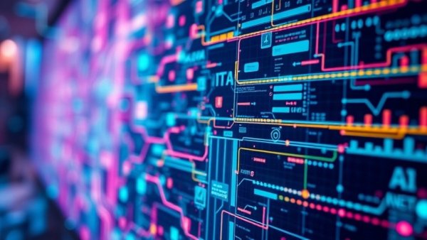 Futuristic digital graphics for AI marketing strategies.