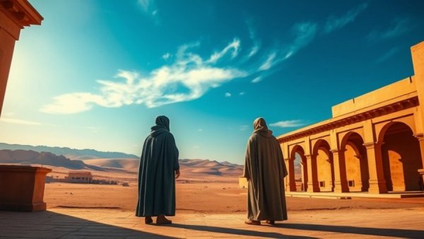 Chants of Sennaar communication strategies illustrated in a colorful courtyard.