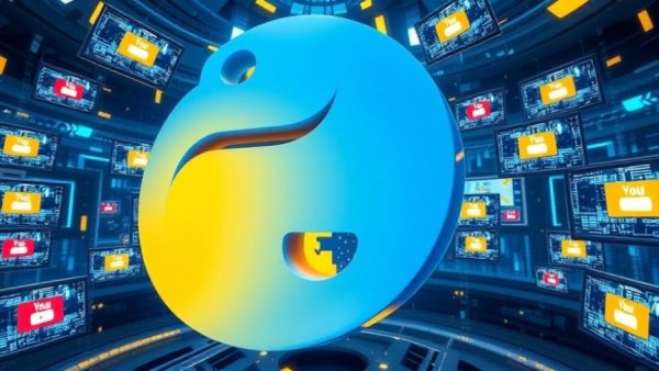 Python logo amidst digital screens for best YouTube channels.