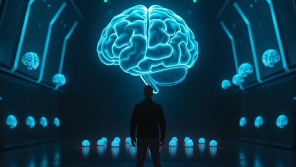 Futuristic digital brain representing AI models smarter than humans.