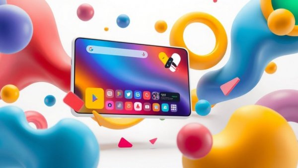 Colorful Google A2UI interface concept art for businesses.