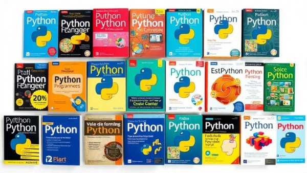 Collection of Python books for learning programming, colorful covers.