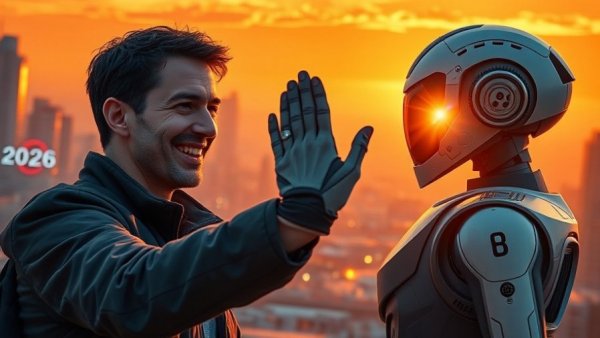 AI Prompts for Personal Growth in 2026: Man and robot high-five.
