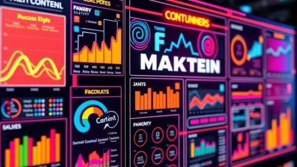 Vibrant digital marketing board illustrating multi-channel content.