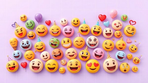 Colorful emojis on violet grid background for Buffer updates for small businesses
