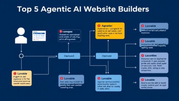 Top 5 Agentic AI Website Builders infographic with flowchart.