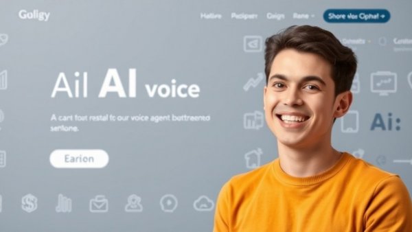 Cheerful man promoting AI voice agents for business tutorial.