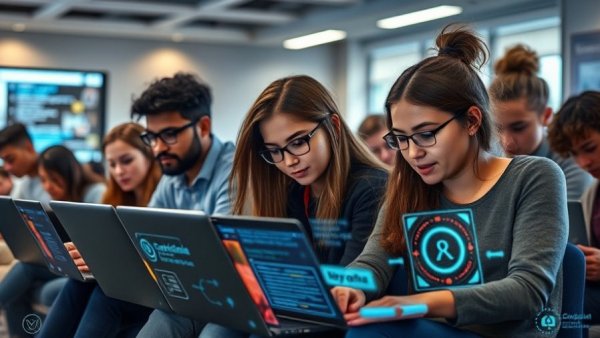 Group of students exploring free generative AI courses with certificates.