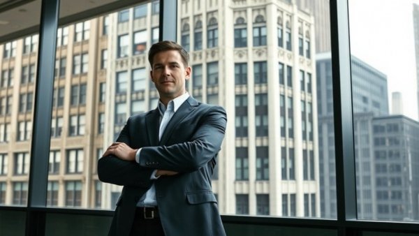 Professionals in office with cityscape view, supply chain AI.