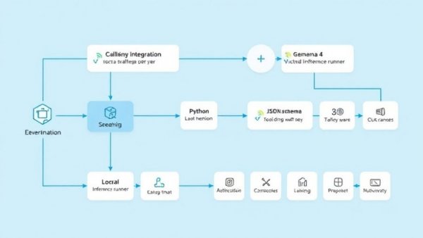 Diagram of Tool Calling with Gemma 4 and Python showing data flow.