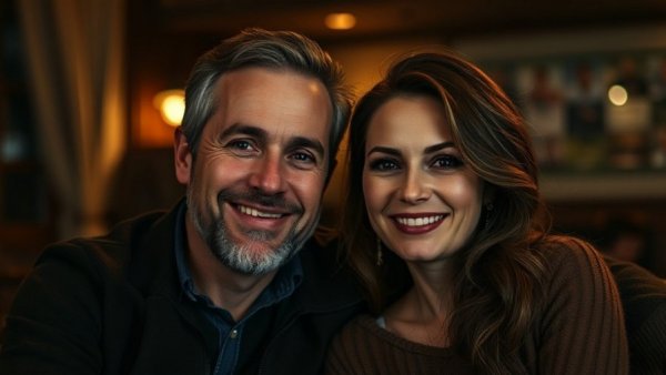 Couple in dim lighting showcasing AI photo editing tools for business.