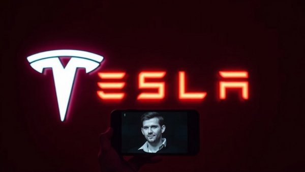 Tesla logo and portrait underlining Tesla hardware upgrades focus.