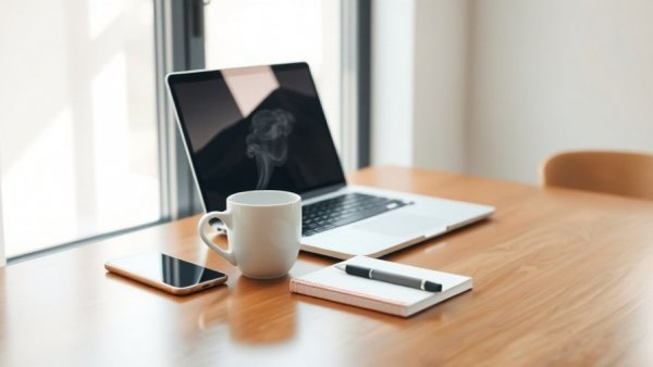 Minimalistic workspace with laptop and coffee for using free Instagram tools for growth.