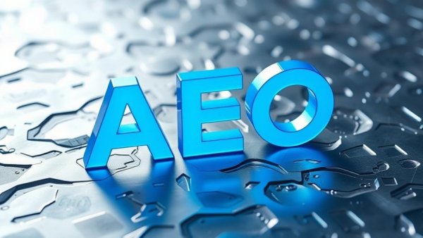 B2B marketing AEO strategies symbolized by 3D blue letters on metallic surface.