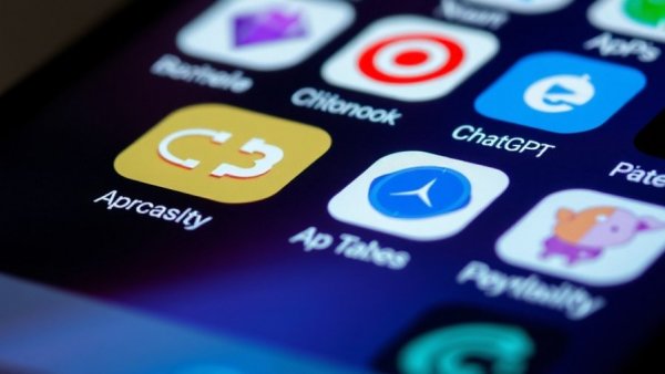 AI application icons on smartphone screen showcasing app growth.