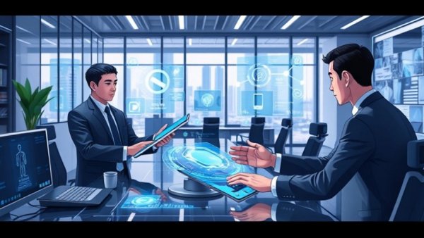 Agentic AI enhancing small business interactions in a modern tech setting.