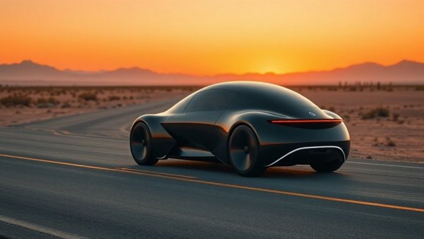 Driverless vehicle with Nuro testing permit in desert sunset.
