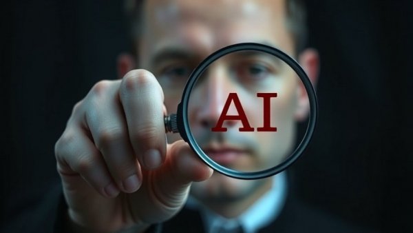 AI technology visualization with magnifying glass in focus.