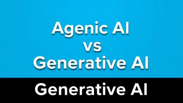 Agentic AI vs. Generative AI text on a blue background