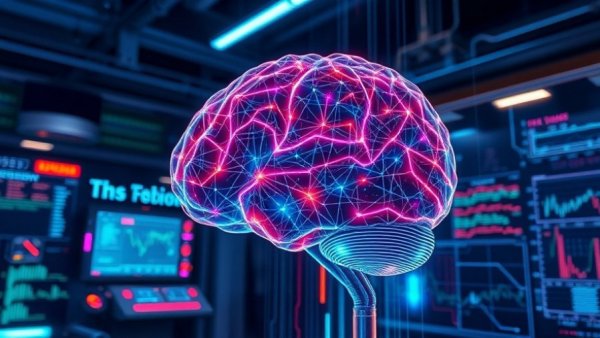 Futuristic brain in high-tech lab for feature engineering with LLMs.