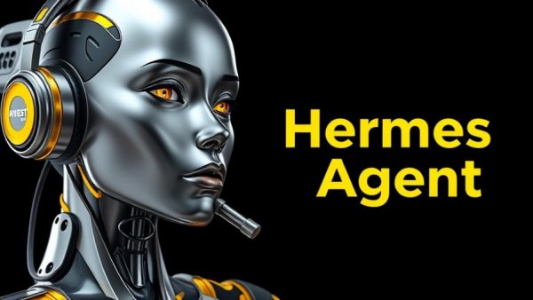 Futuristic Hermes Agent graphic with robotic female for small businesses.