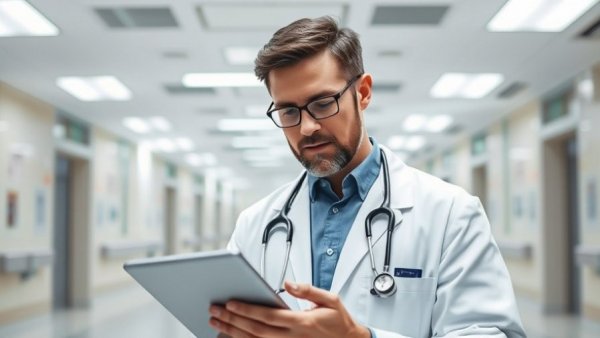 Doctor using tablet in hospital for Medicare AI payment model