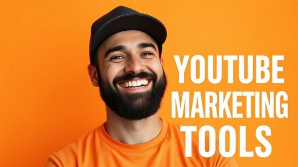 Cheerful man promoting 4 YouTube marketing tools for better content.
