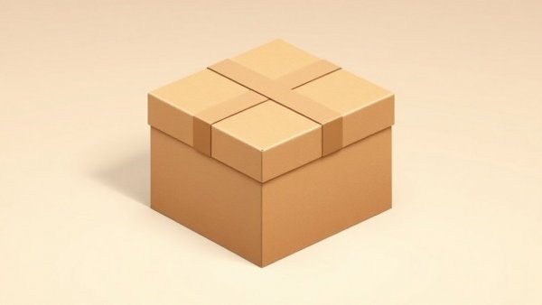 3D isometric cardboard box with tape seal, light background