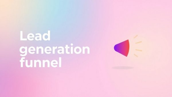 Lead generation funnel text with colorful pattern, minimalist design.