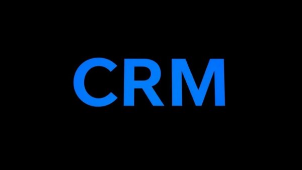 CRM change management promotion in blue text on black.