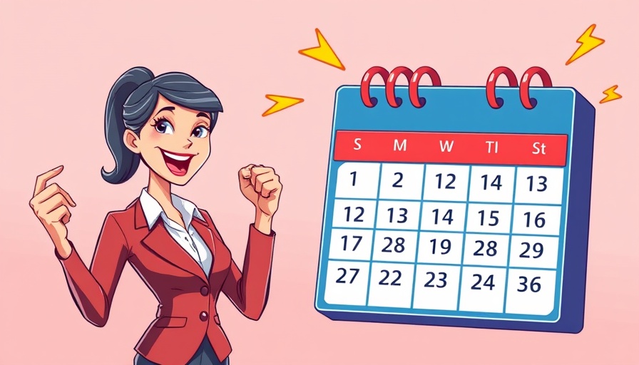 Confident businesswoman celebrating achievement with editorial calendar.