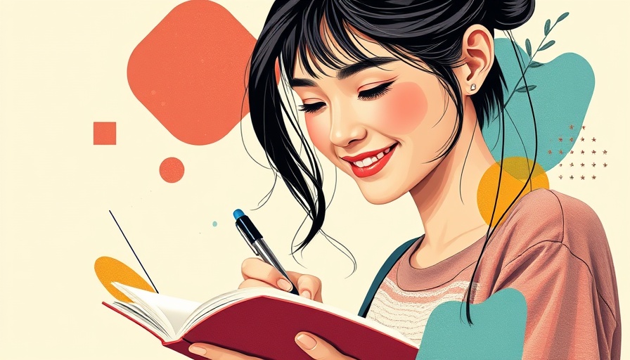 Creative collage of a woman writing, exploring executive summaries.