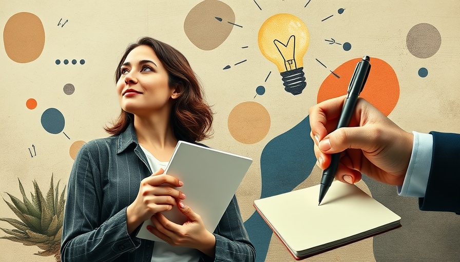 Creative collage on how to write an executive summary, featuring a thoughtful woman and abstract elements.