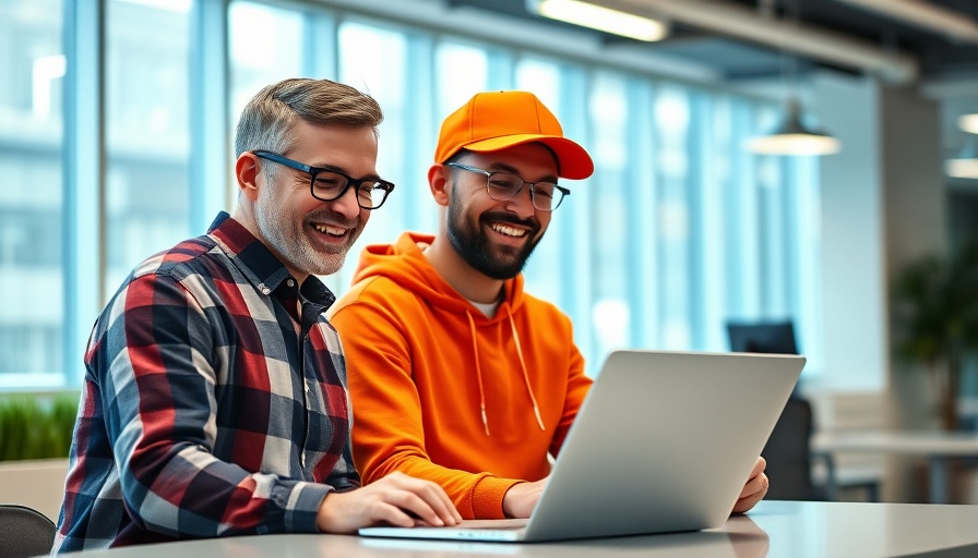 Two men discussing interactive AI clones in a modern office.