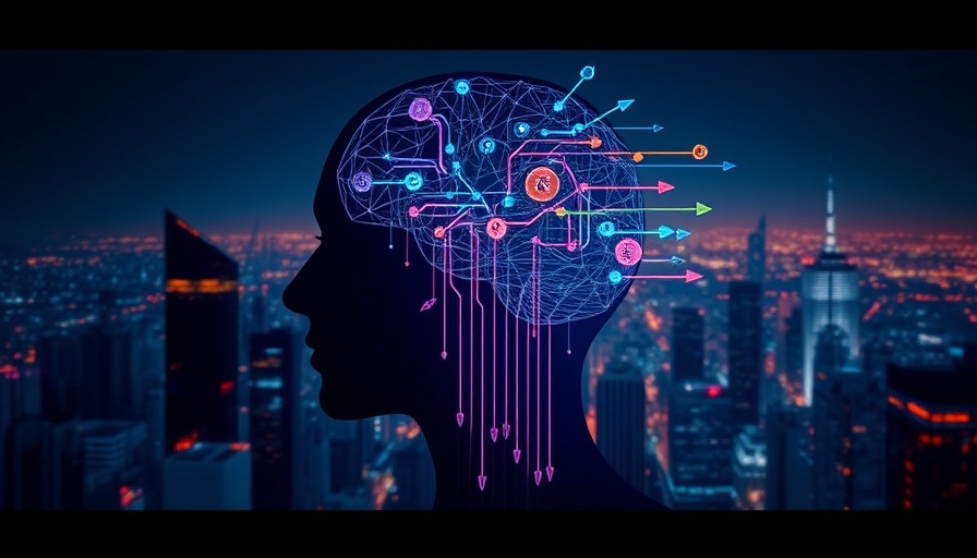 Abstract head with neural network brain and digital grid illustration