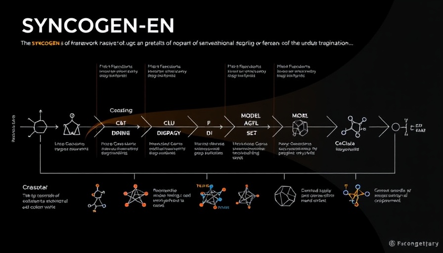 SYNCOGEN Framework for Synthesizable Drug Molecules diagram showing phases and molecular structures.