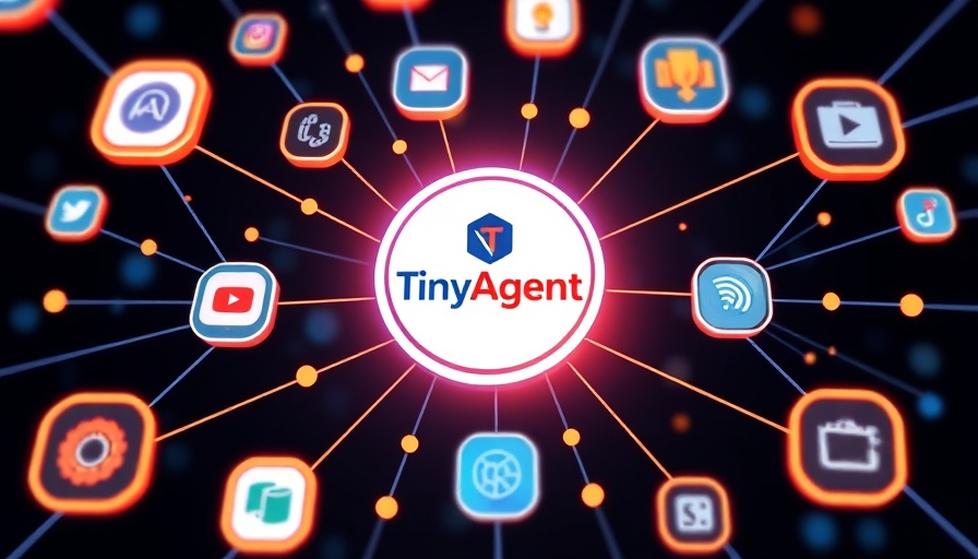 TinyAgent function calling for small businesses visualized with app connections.