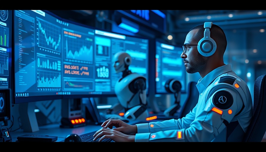 AI engineer collaborating with a robot in a futuristic office.