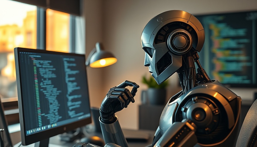 AI robot contemplating common sense concepts in a dimly lit study.