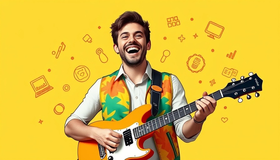 Elevate Your SEO Career in the AI Era: Cheerful man with a digital guitar.