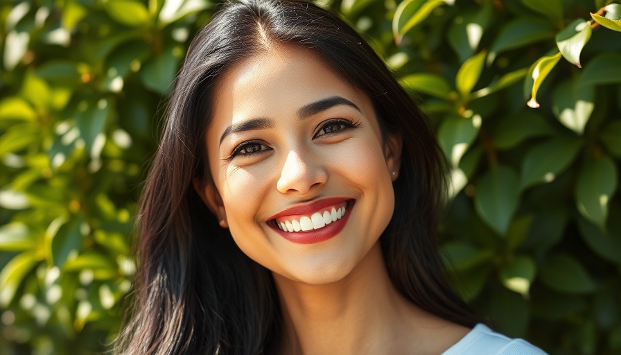 Cheerful woman smiling in natural light, data-driven personalization.