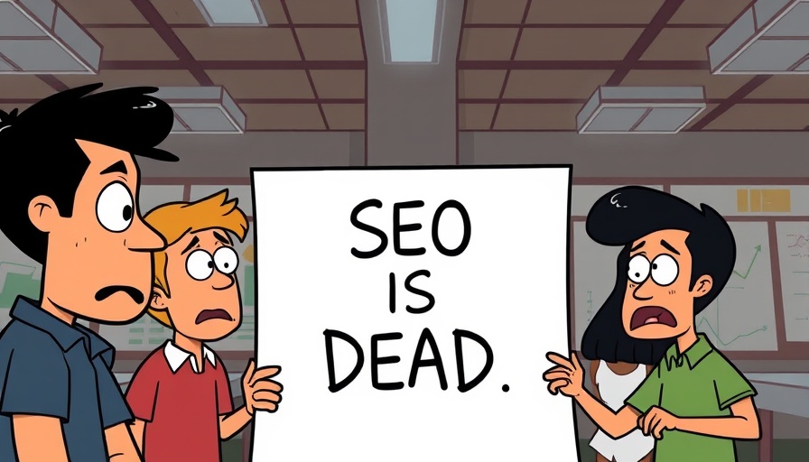 Cartoon characters react to 'SEO is dead' sign, End of SEO